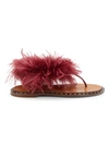 Valentino Garavani Feather-trimmed Leather Sandals In Cerise