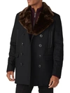 Karl Lagerfeld Wool Blend Peacoat With Faux Fur Collar In Black Brown
