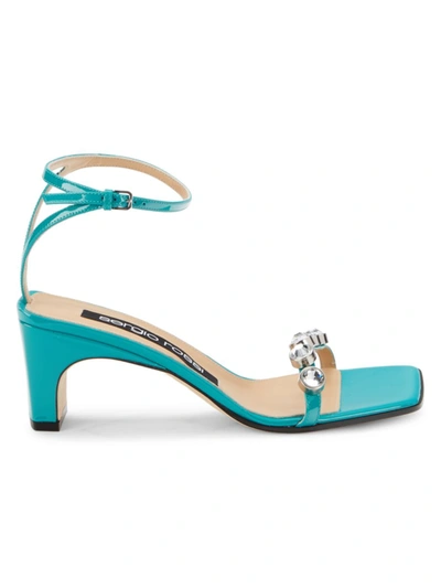 Sergio Rossi Women's Crystal-embellished Patent Leather Sandals In Turquoise