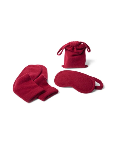 Portolano Women's 3-piece Cashmere Pouch, Eye Mask & Socks Travel Set In Red