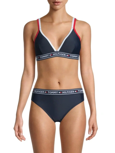 anywhere Eight bent Tommy Hilfiger Women's Double-strap Triangle Logo Bikini Top In Navy |  ModeSens