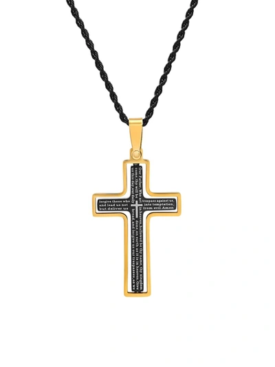 Anthony Jacobs Men's Two-tone Stainless Steel Cross Pendant Necklace In Black
