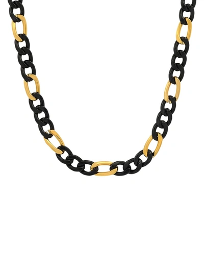 Anthony Jacobs Men's Two-tone Stainless Steel Figaro Chain Necklace In Black