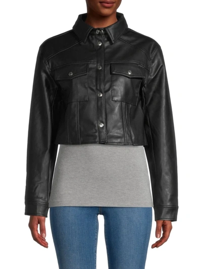 Calvin Klein Jeans Est.1978 Cropped Faux Leather Jacket In Black