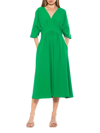 Alexia Admor August Draped Midi Fit & Flare Dress In Green