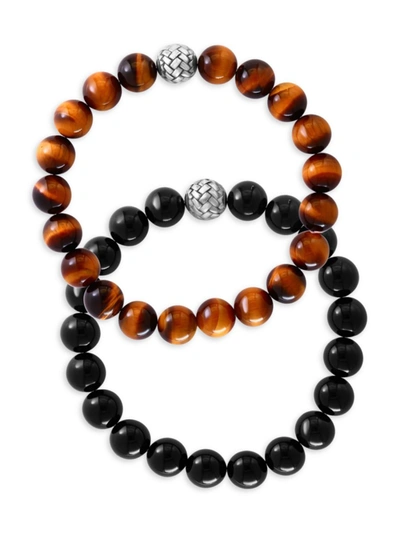 Effy Men's 2-piece Sterling Silver, Tiger Eye & Onyx Bracelet Set