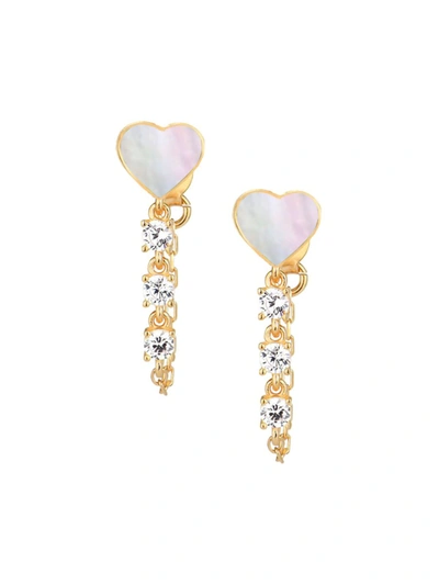 Gabi Rielle Women's Grand Entrance 14k Gold Vermeil, 3mm Organic Man-made Pearl Heart & Crystal Drop Earrings
