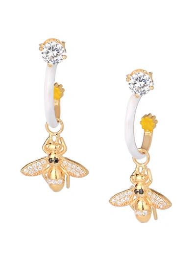 Gabi Rielle Women's Grand Entrance Collection 14k Gold Vermeil & French Enamel Honey Bee Drop Earrings