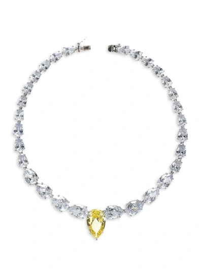 Cz By Kenneth Jay Lane Women's Look Of Real Rhodium Plated & Cubic Zirconia Necklace In Brass