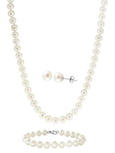 Effy Women's 3-piece Sterling Silver & 8mm Freshwater Pearl Necklace, Bracelet & Earring Set