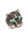 EFFY MEN'S STERLING SILVER, EMERALD & BLACK SPINEL PANTHER RING