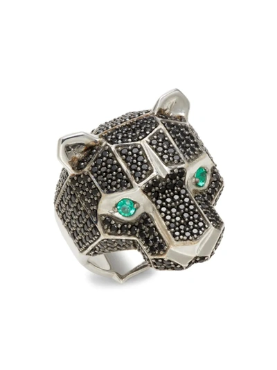 Effy Men's Sterling Silver, Emerald & Black Spinel Panther Ring