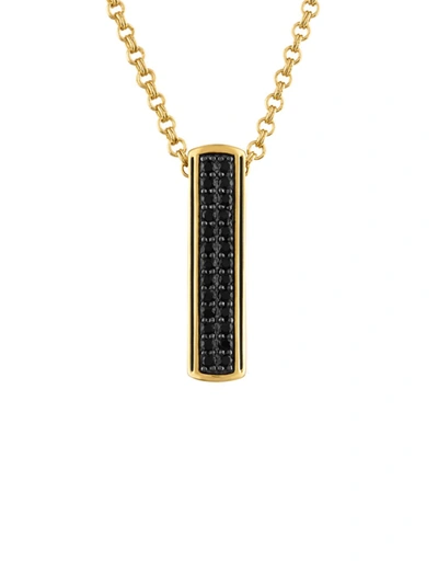 Esquire Men's Jewelry Men's 14k Goldplated Sterling Silver & Black Sapphire Vertical Bar Pendant Necklace