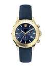 VERSACE MEN'S CHRONO SIGNATURE GOLDTONE STAINLESS STEEL LEATHER STRAP WATCH