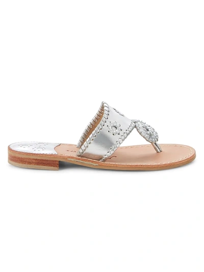 Jack Rogers Jacks Woven Leather Thong Sandals In Silver