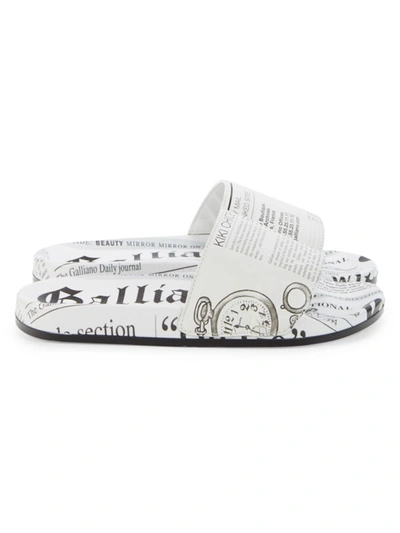 John Galliano Women's Print Leather Slides In White Gazette