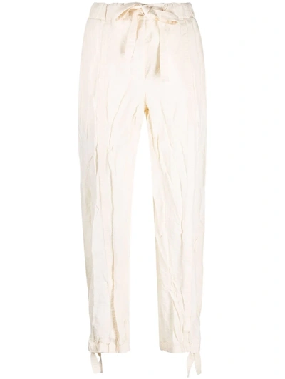 Jil Sander Drawstring Crinkle-effect Trousers In Cream