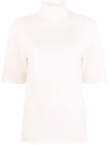 Jil Sander Roll Neck Short Sleeved Knit Top In Nude