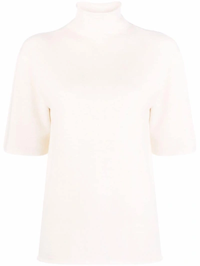 Jil Sander Roll Neck Short Sleeved Knit Top In Nude