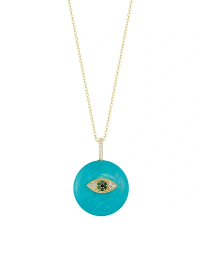 Chloe & Madison Women's 14k Goldplated Sterling Silver, Cubic Zirconia & Synthetic Turquoise Evil Eye Pendant Neckla