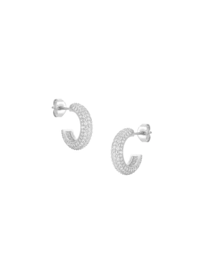 Chloe & Madison Women's Rhodium Plated Sterling Silver & Cubic Zirconia Hoop Earrings
