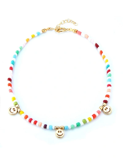 Chloe & Madison Women's 14k Goldplated Sterling Silver & Cubic Zirconia Smiley Beaded Anklet
