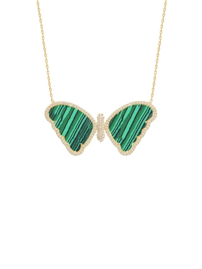 Gabi Rielle Women's Perfect Pairing 14k Gold Vermeil Malachite Butterfly Necklace