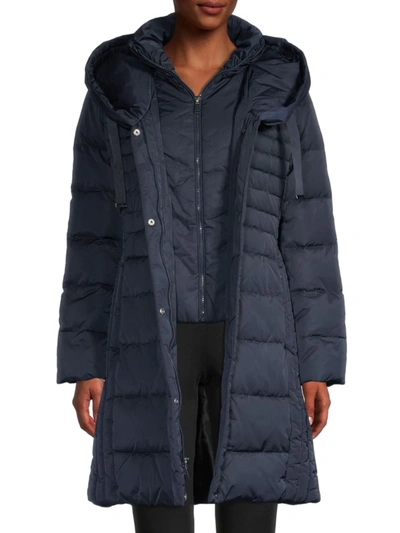 T Tahari Nelly Faux Fur Trim Hooded Puffer Coat In Galaxy