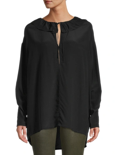 Iro Niklo Ruffled Silk Crepe De Chine Top In Black