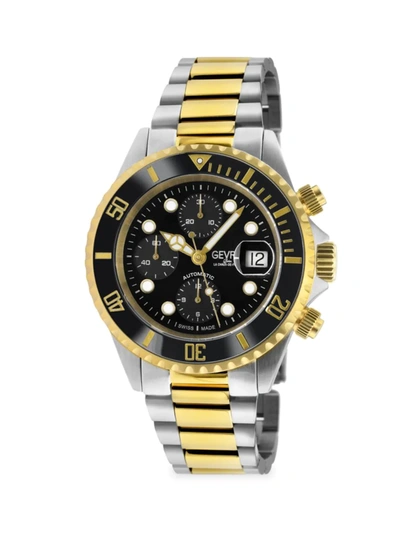 Gevril Men's Wall Street 43mm Chronograph Stainless Steel Bracelet Watch In Two Tone  / Black / Gold Tone / Yellow