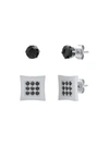 ANTHONY JACOBS MEN'S SET OF 2 STAINLESS STEEL & BLACK SIMULATED DIAMONDS EARRINGS