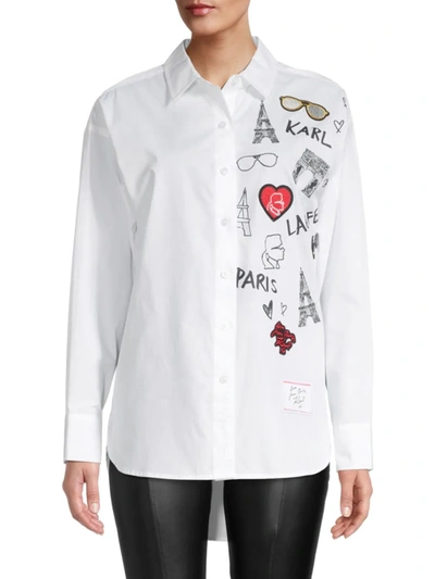 Karl Lagerfeld Women's Embroidered & Graphic Logo Shirt In Soft White