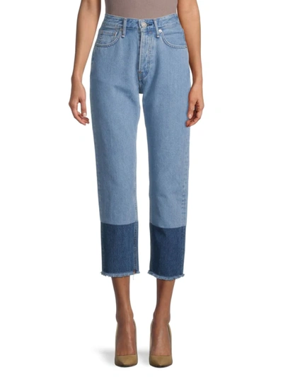 Rag & Bone Maya Cropped Two-tone High-rise Slim-leg Jeans In Indigo