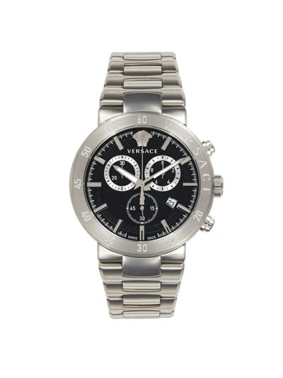 Versace Men's Stainless Steel 43mm Bracelet Chronograph Watch In Black