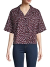 Rag & Bone Lenny Tie-front Floral-print Stretch-cotton Poplin Shirt In Burgandy