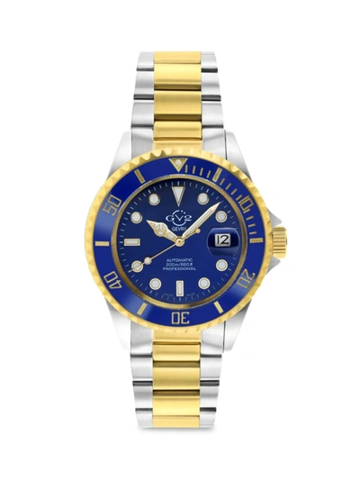 Gv2 Men's Liguria Swiss Automatic Two Tone Stainless Steel Diver Watch In Blue