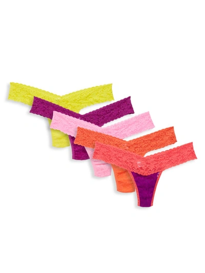 Hanky Panky Women's 5-pack Low-rise Lace Thongs In Yellow Combo