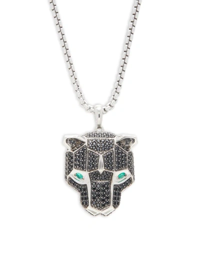 Effy Men's Sterling Silver, Emerald & Black Spinel Panther Pendant Necklace