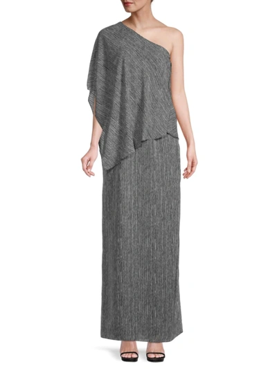 Halston Heritage Halston Women's Striped One-shoulder Maxi Dress In Grey