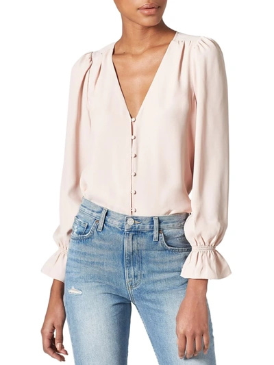 Joie Bolona Poet-sleeve Button-front Silk Blouse In Pink Sky