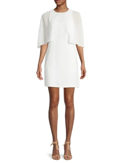 Halston Heritage Flowy Sleeve Boatneck Shift Dress In Chalk