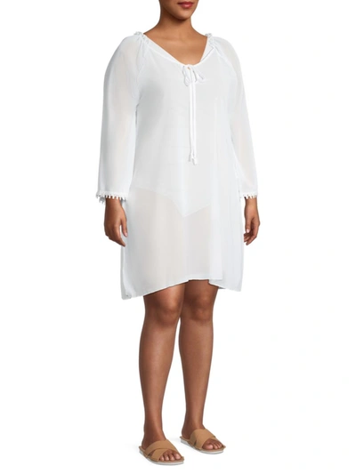 Lulla Collection By Bindya Women's Plus Lace-trim Coverup Tunic In White