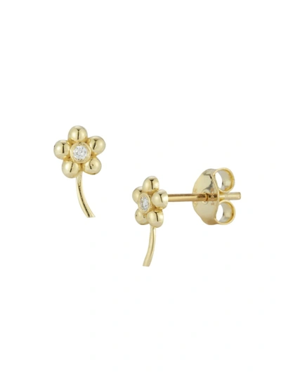 Saks Fifth Avenue Women's 14k Yellow Gold & 0.02 Tcw Diamond Floral Stud Earrings