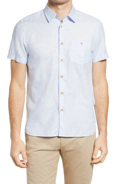 Ted Baker Mens Lt-blue Civiche Short-sleeve Linen And Cotton-blend Shirt 36