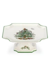 Spode Christmas Tree Footed Square Platter In Green