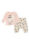 Peek Aren't You Curious Le Magnifique Chat Shirt & Pants Set In Light Pink