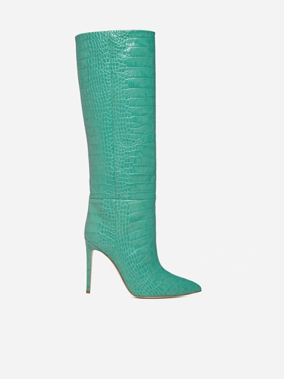 Paris Texas Croco Embossed Leather Boots In Green