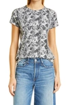 Rag & Bone Women All Over Snake Tee Short Sleeve Crew Neck Cotton T-shirt In Black/ White