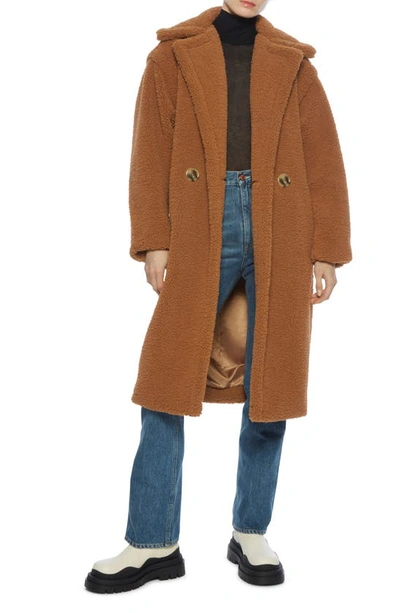 Apparis Daryna Double-breasted Faux Shearling Coat In Camel