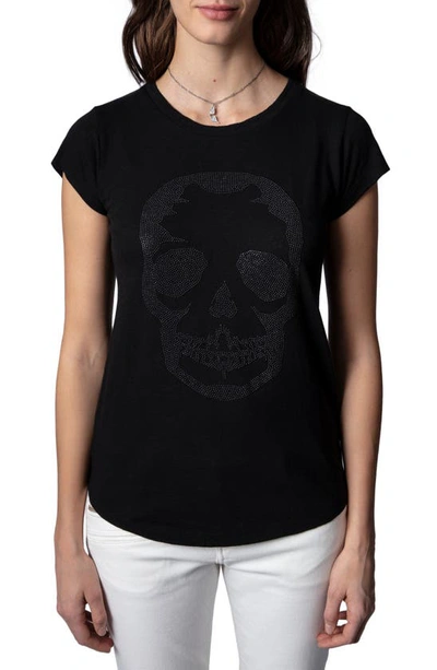 Zadig & Voltaire Women's Skull-studded Skinny T-shirt In Melange Grey